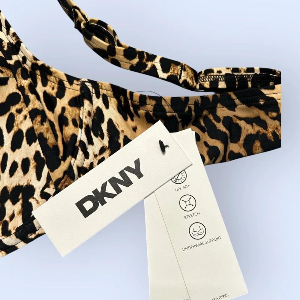 DKNY Leopard Print Bikini Top in Tan and Black